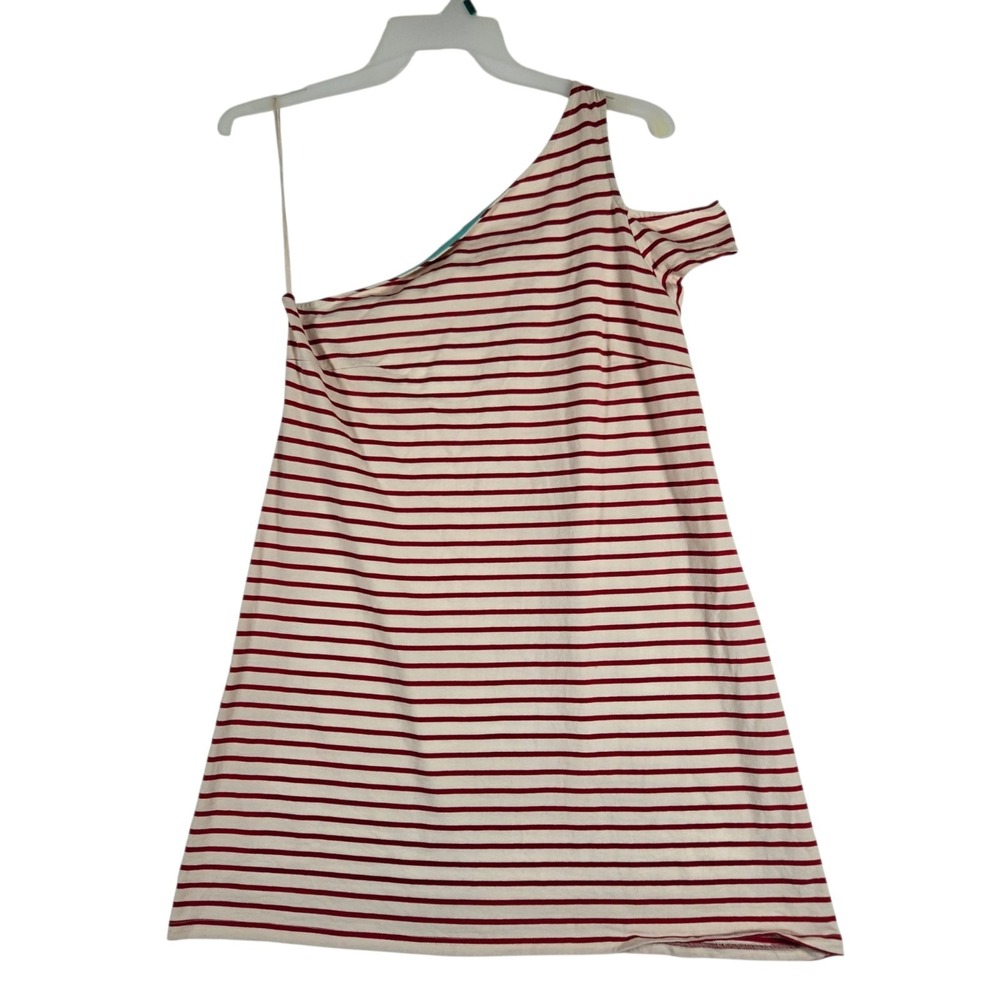 Maeve Anthropologie Marketa One Shoulder Red Stripe Dress Womens Large Cotton